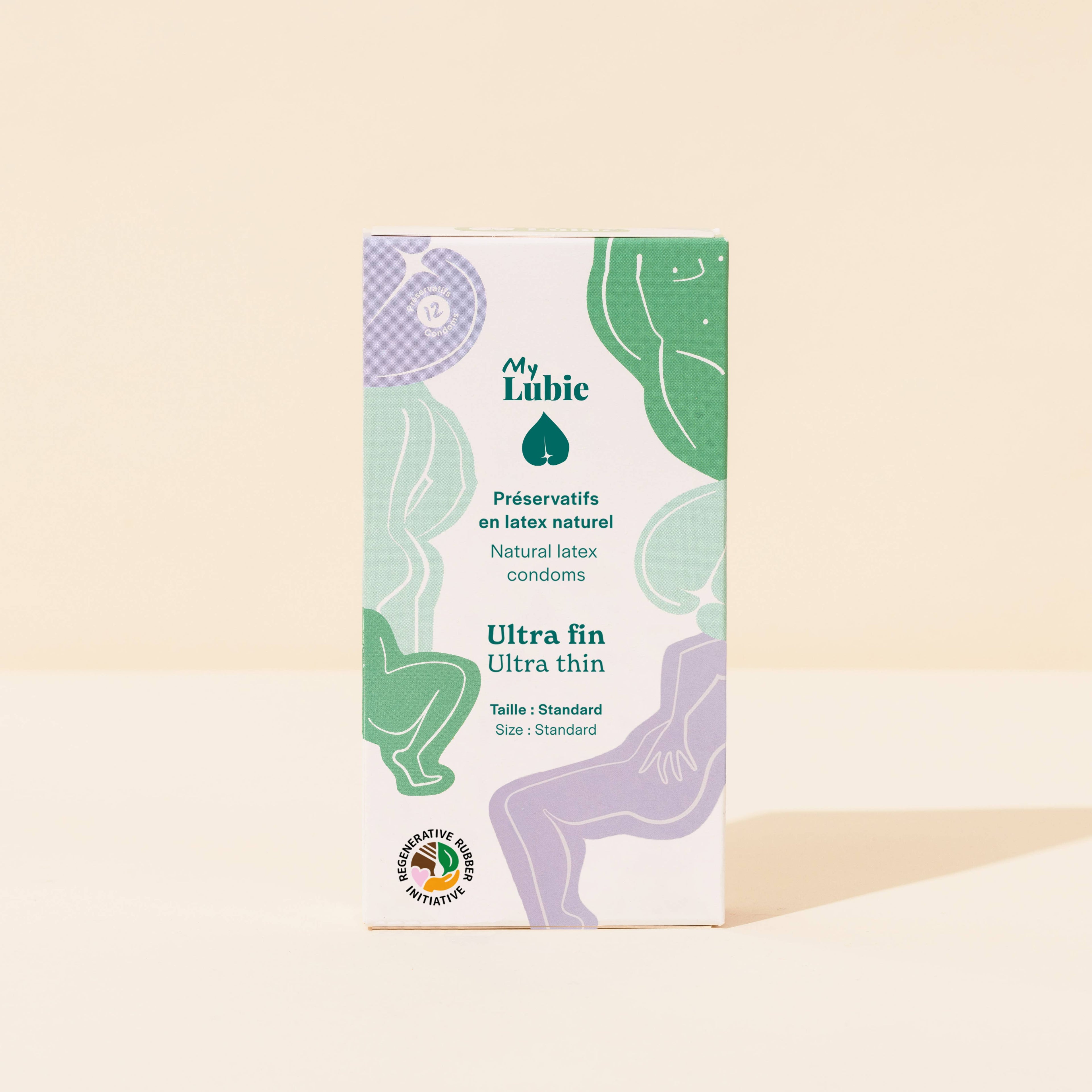 Ultratynne veganske kondomer i naturlig, RRI-sertifisert lateks – 50 µm tynn for økt følsomhet, etisk produsert i Malaysia, standard bredde 53 mm.